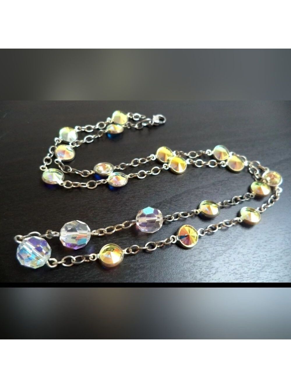 STUNNING VINTAGE ESTATE HIGH END HELIOTROPE RIVOLI GLASS 23" NECKLACE